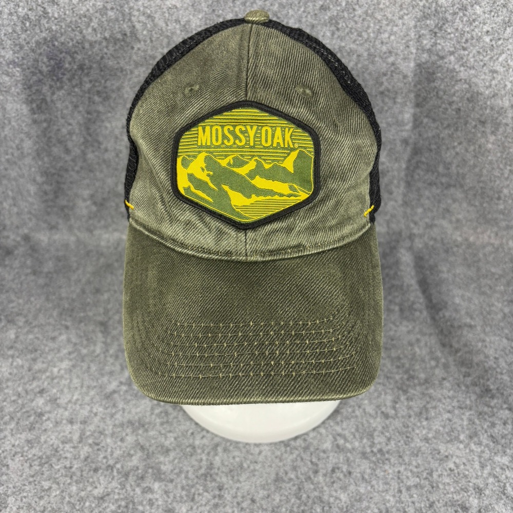 Mossy Oak Mens Mountain Patch Trucker Hat OSFM Olive Green Snapback Mesh Cap